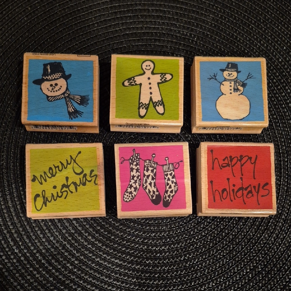 VAP! SCRAP Assorted Wood Mount Festive Christmas Rubber Stamps, Set Of 6